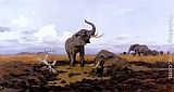 Wilhelm Kuhnert Canvas Paintings - In The Twilight, Elephants